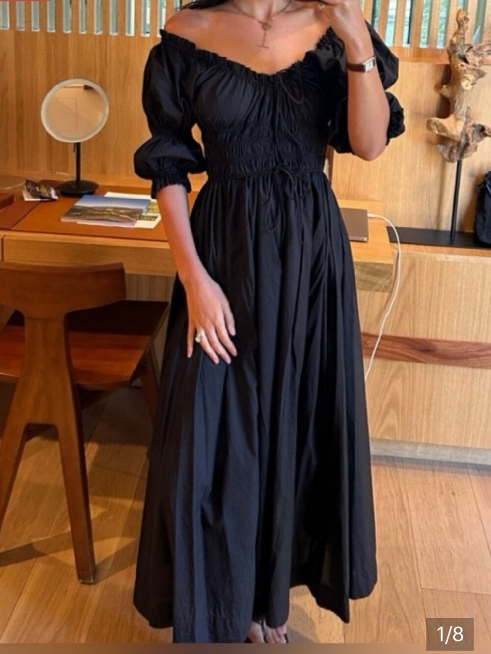 Doen Black Ischia smocked poplin dress Size M